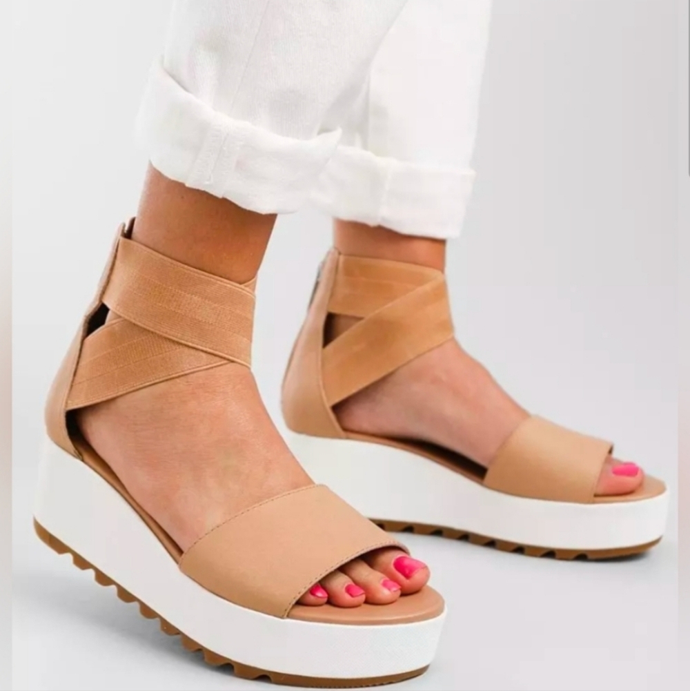 Sorel Tan Wedge Sandals with White Platform